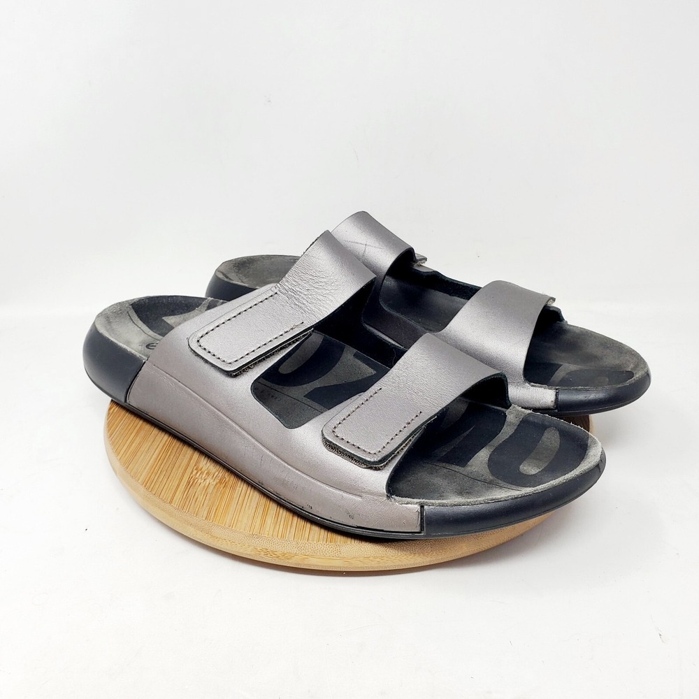 Ecco 2nd Cozmo Sandals Womens 41 Walking Comfort Silver Slide Straps Shoes‎